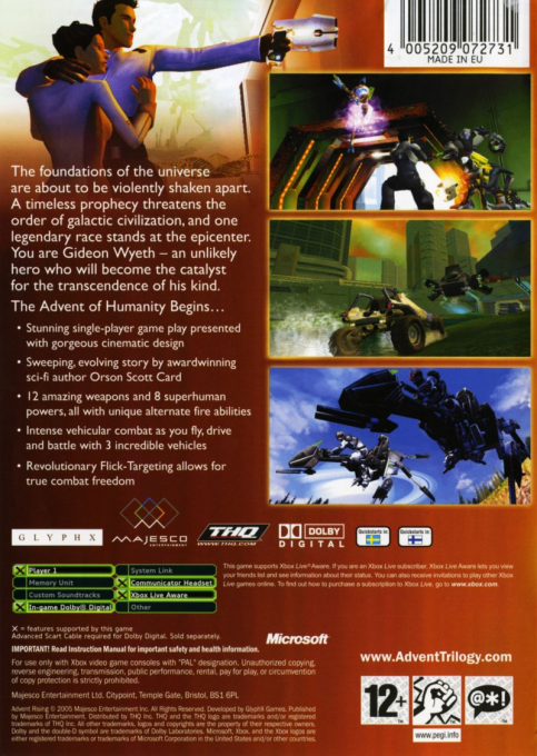 Advent Rising — box-2D-back (EU)