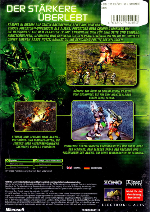 Aliens Versus Predator - Extinction — box-2D-back (DE)