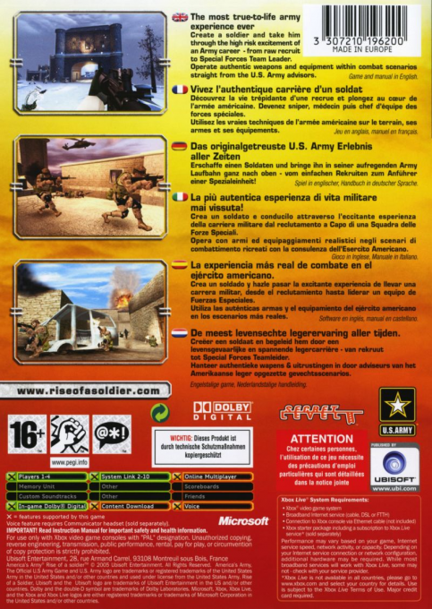 America's Army - Rise Of A Soldier — box-2D-back (EU)