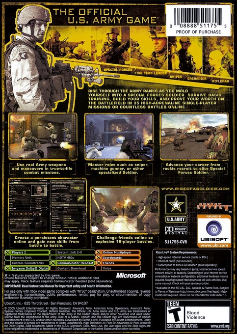 America's Army - Rise Of A Soldier — box-2D-back (US)