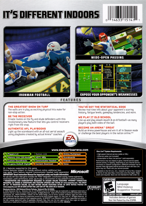 Arena Football — box-2D-back (US)