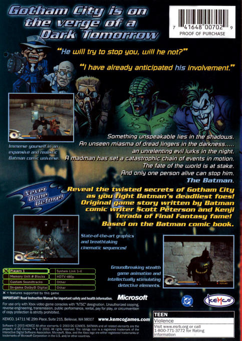 Batman - Dark Tomorrow — box-2D-back (US)