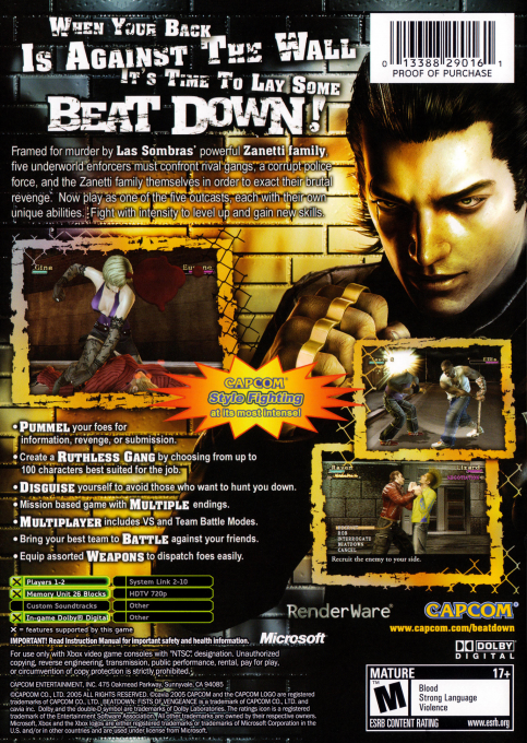 Beat Down - Fists Of Vengeance — box-2D-back (US)