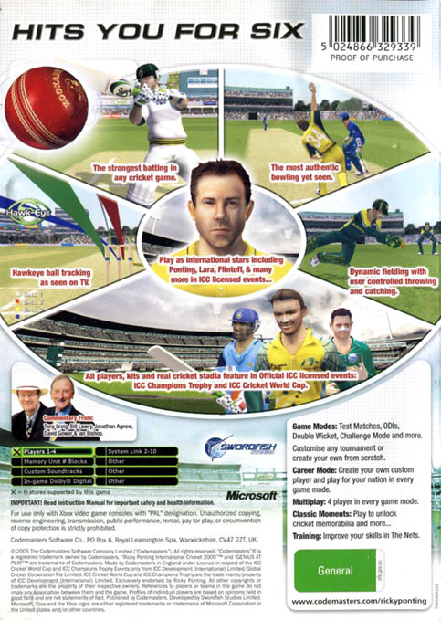 Brian Lara International Cricket 2005 — box-2D-back (AU)