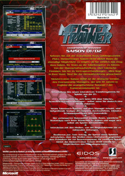 Championship Manager - Season 01-02 — box-2D-back (DE)