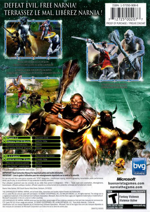 Chronicles Of Narnia, The - The Lion, The Witch And The Wardrobe — box-2D-back (US)