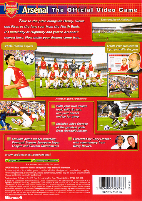 Club Football - Arsenal — box-2D-back (UK)