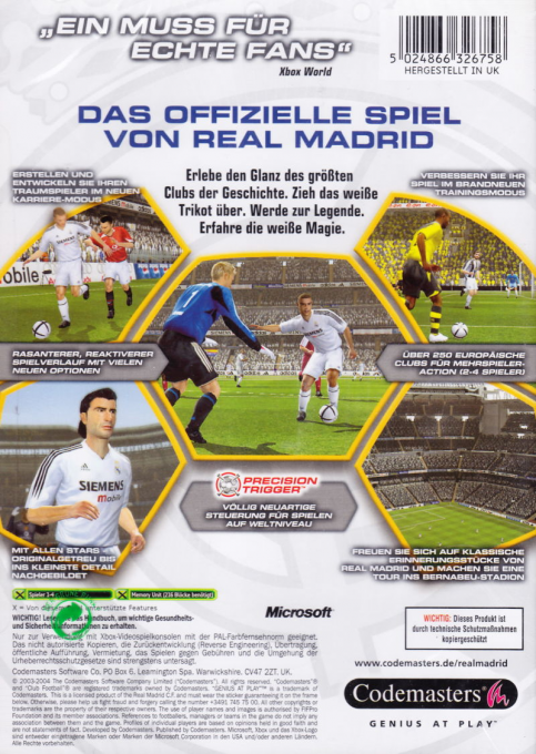 Club Football 2005 - Real Madrid — box-2D-back (DE)