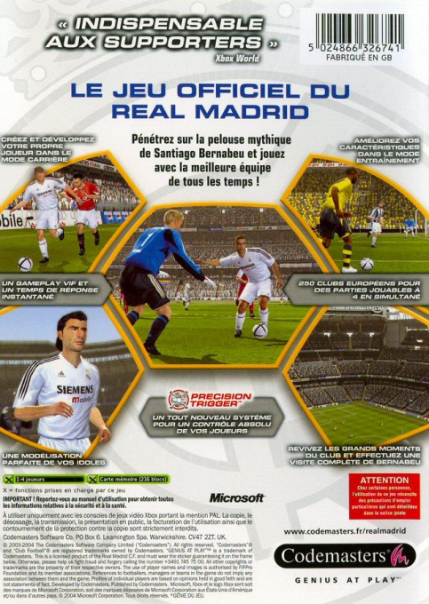 Club Football 2005 - Real Madrid — box-2D-back (FR)