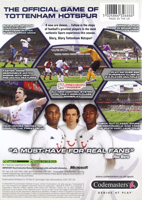 Club Football 2005 - Tottenham Hotspur — box-2D-back (EU)