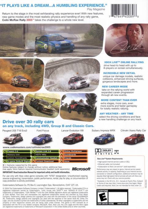 Colin McRae Rally 2005 — box-2D-back (US)