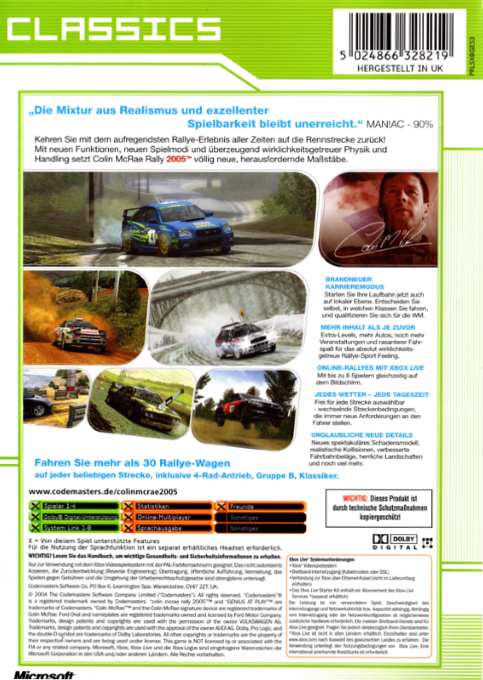 Colin McRae Rally 2005 — box-2D-back (DE)