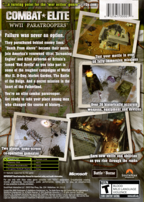 Combat Elite - WWII Paratroopers — box-2D-back (US)