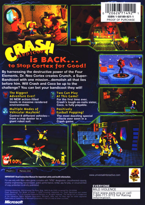 Crash Bandicoot - The Wrath Of Cortex — box-2D-back (US)
