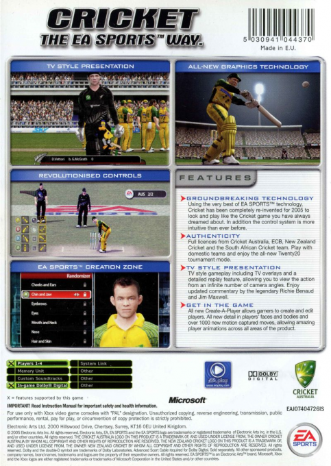 Cricket 2005 — box-2D-back (AU)