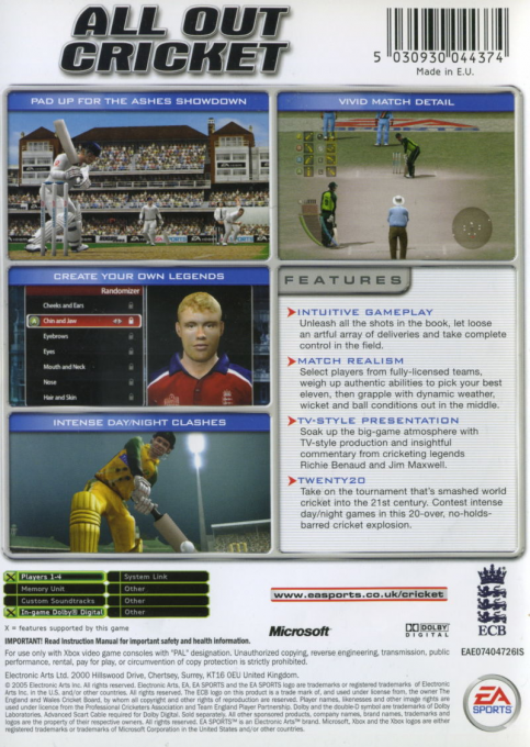 Cricket 2005 — box-2D-back (EU)