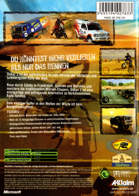 Dakar 2 - The World's Ultimate Rally — box-2D-back (DE)