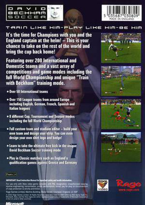 David Beckham Soccer — box-2D-back (UK)