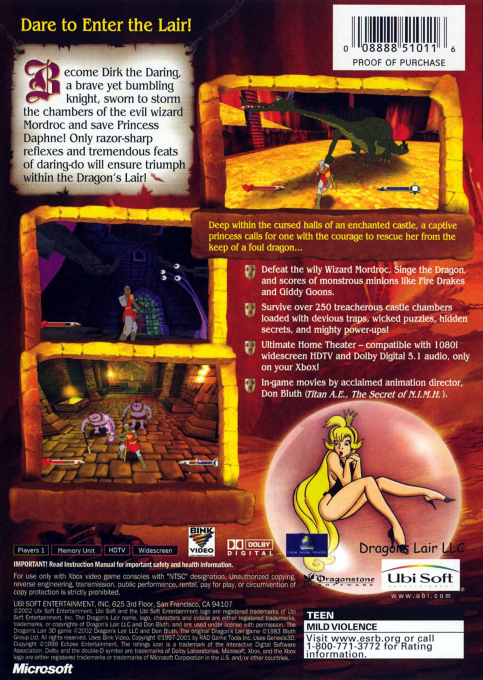 Dragon's Lair 3D - Return To The Lair — box-2D-back (US)