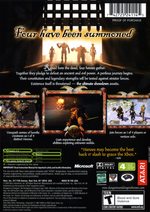 Dungeons And Dragons - Heroes — box-2D-back (US)
