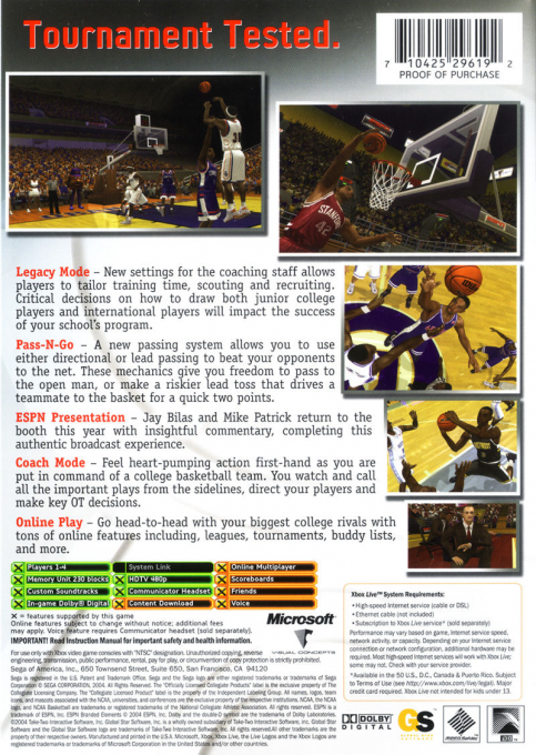 ESPN College Hoops 2K5 — box-2D-back (US)