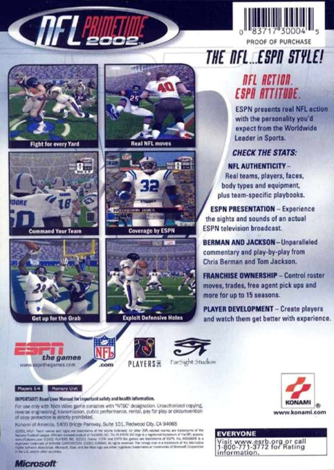 Espn Nfl Primetime 2002 — box-2D-back (US)