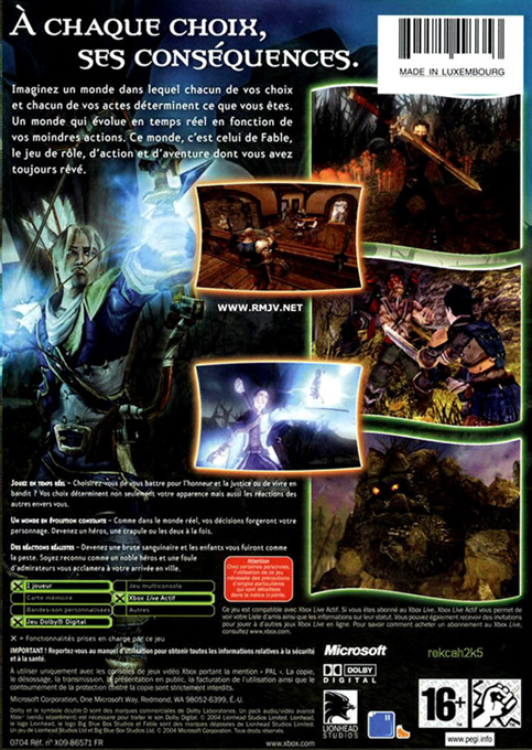 Fable - The Lost Chapters — box-2D-back (FR)