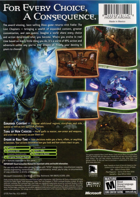 Fable - The Lost Chapters — box-2D-back (US)