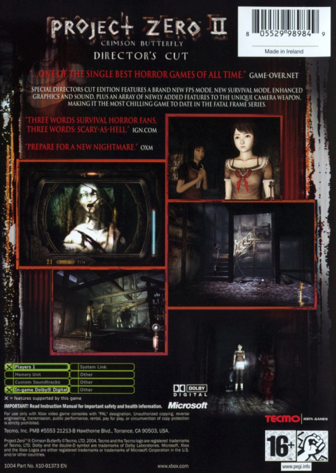Project Zero 2 - Crimson Butterfly - Director's Cut — box-2D-back (EU)