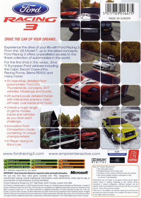 Ford Racing 3 — box-2D-back (EU)