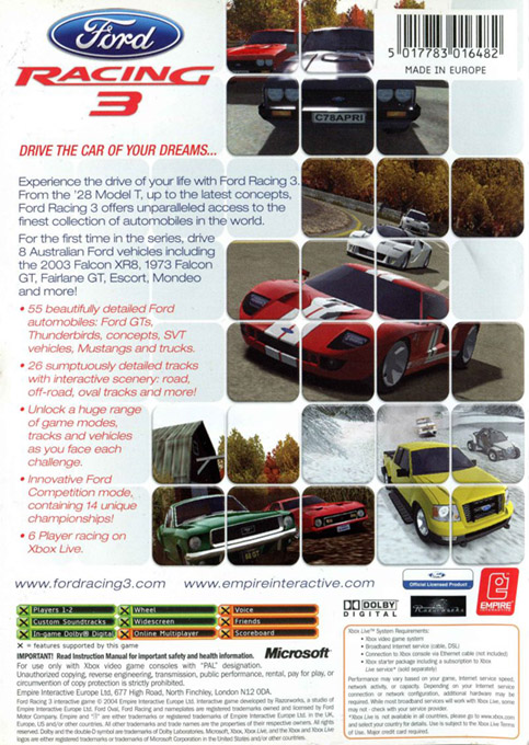 Ford Racing 3 — box-2D-back (AU)