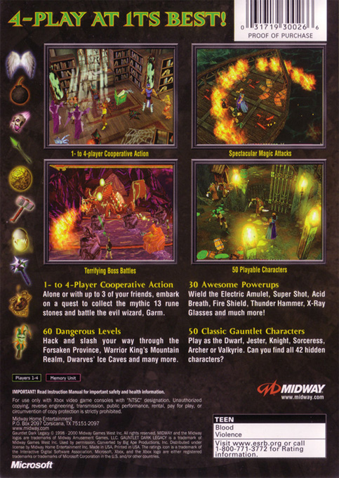 Gauntlet - Dark Legacy — box-2D-back (US)
