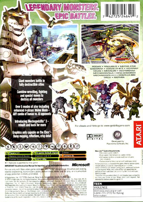 Godzilla - Destroy All Monsters Melee — box-2D-back (US)