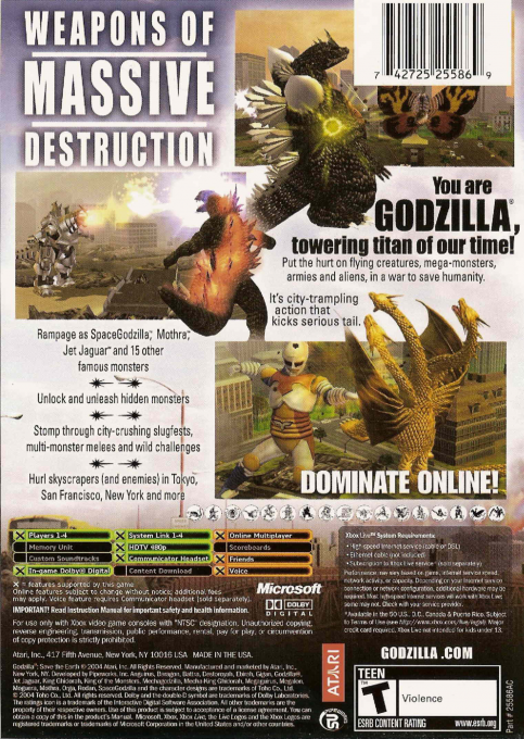Godzilla - Save The Earth — box-2D-back (US)