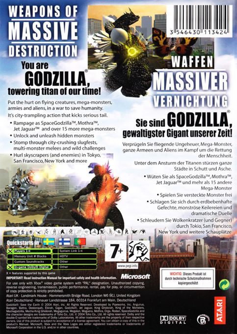 Godzilla - Save The Earth — box-2D-back (DE)