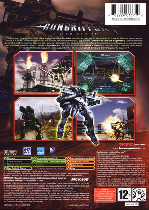 Gungriffon - Allied Strike — box-2D-back (FR)