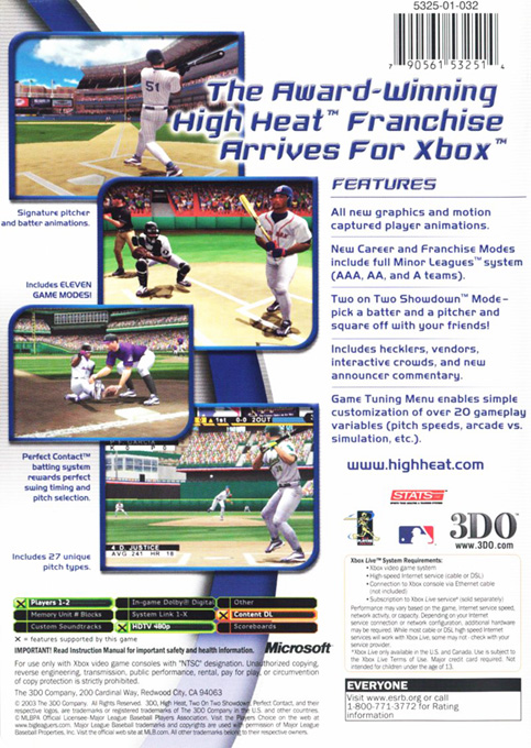 High Heat Major League Baseball 2004 — box-2D-back (US)