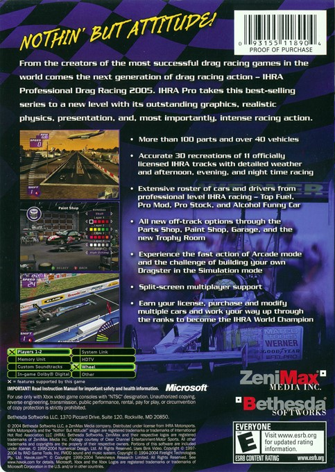 IHRA Professional Drag Racing 2005 — box-2D-back (US)