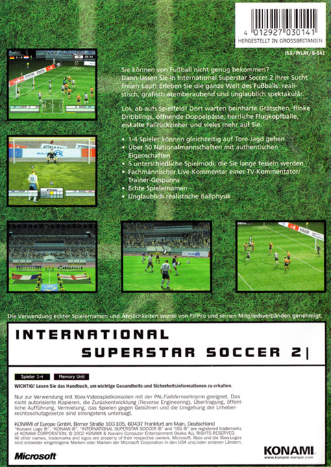 International Superstar Soccer 2 — box-2D-back (DE)