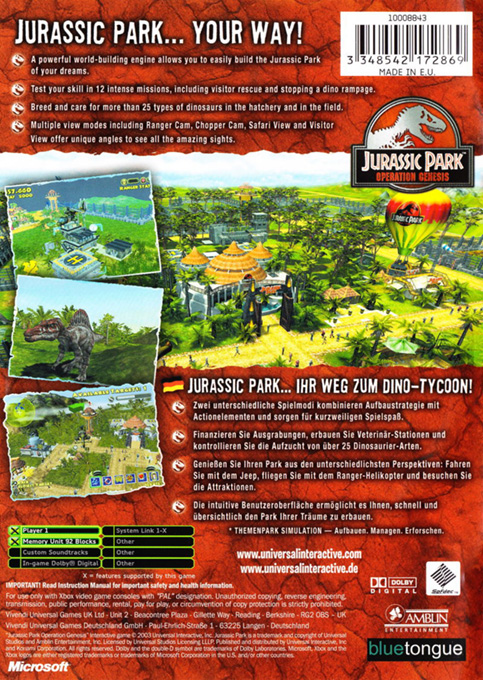 Jurassic Park - Operation Genesis — box-2D-back (DE)