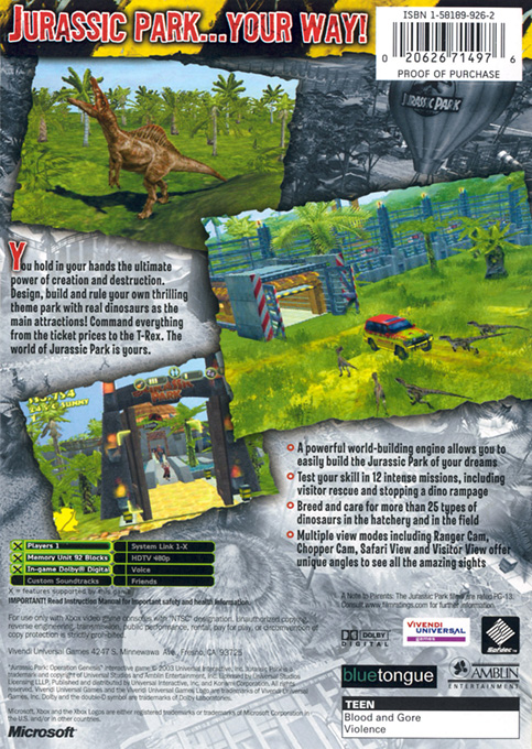 Jurassic Park - Operation Genesis — box-2D-back (US)