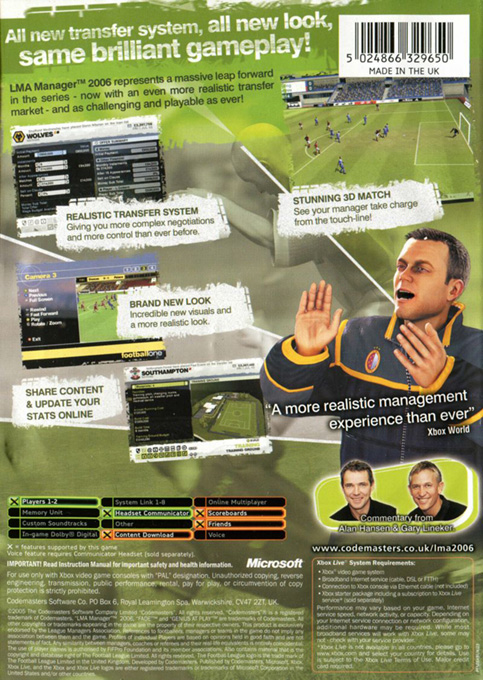 LMA Manager 2006 — box-2D-back (UK)