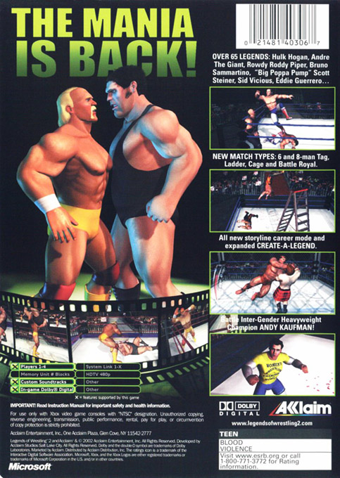 Legends Of Wrestling 2 — box-2D-back (US)