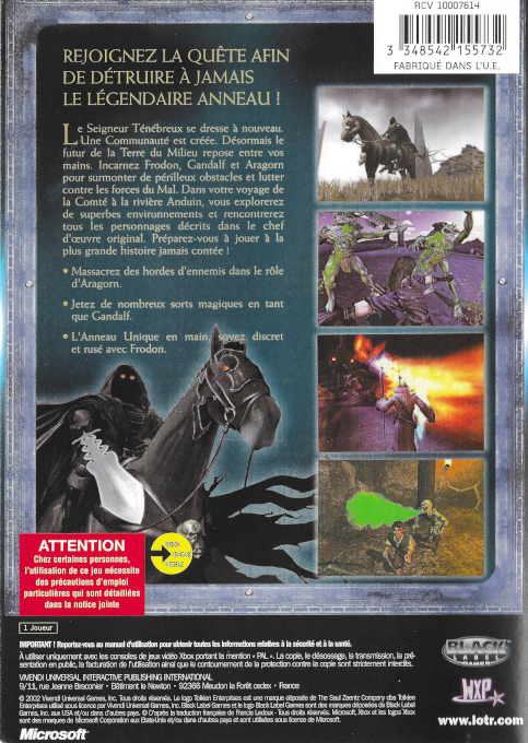 Lord Of The Rings, The - The Fellowship Of The Ring — box-2D-back (FR)