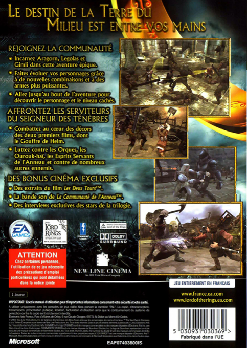 Lord Of The Rings, The - The Two Towers — box-2D-back (FR)
