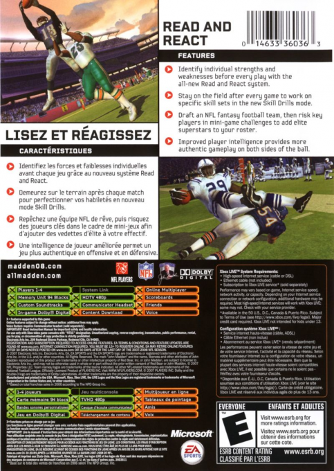 Madden NFL 08 — box-2D-back (CA)