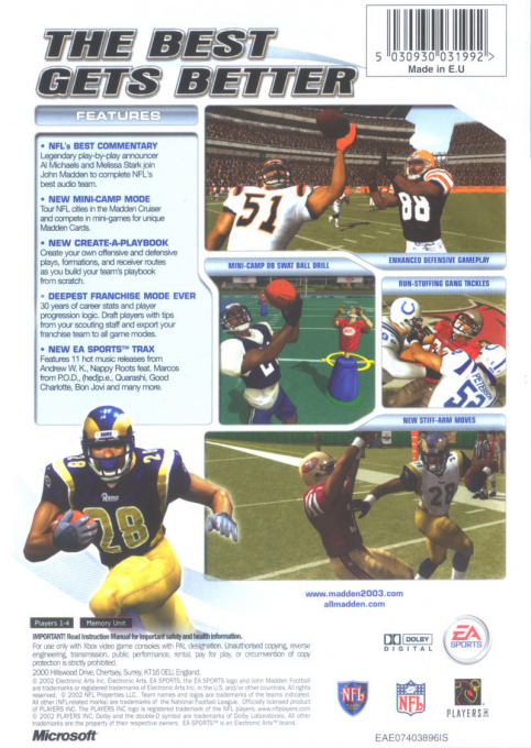 Madden NFL 2003 — box-2D-back (EU)