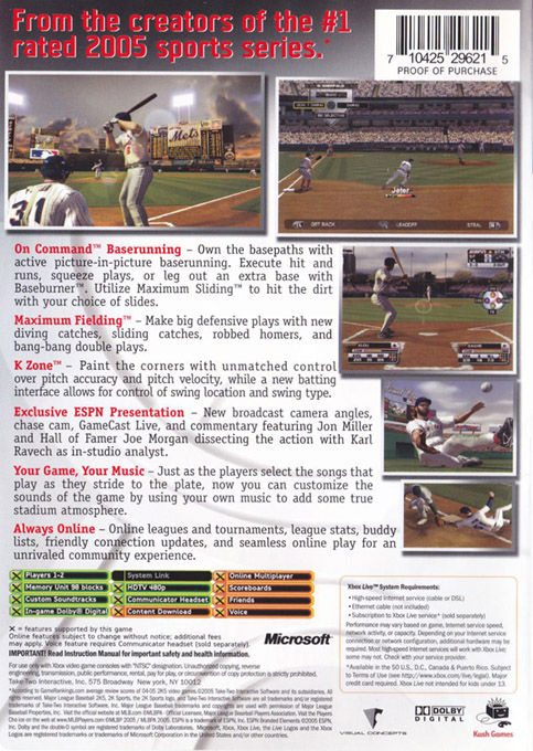 Major League Baseball 2k5 — box-2D-back (US)