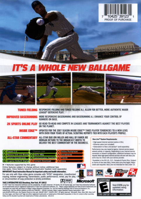 Major League Baseball 2k7 — box-2D-back (US)