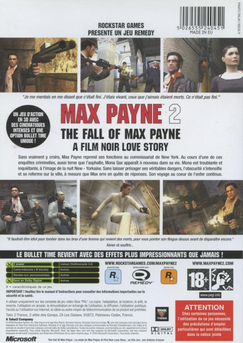 Max Payne 2 - The Fall Of Max Payne — box-2D-back (FR)